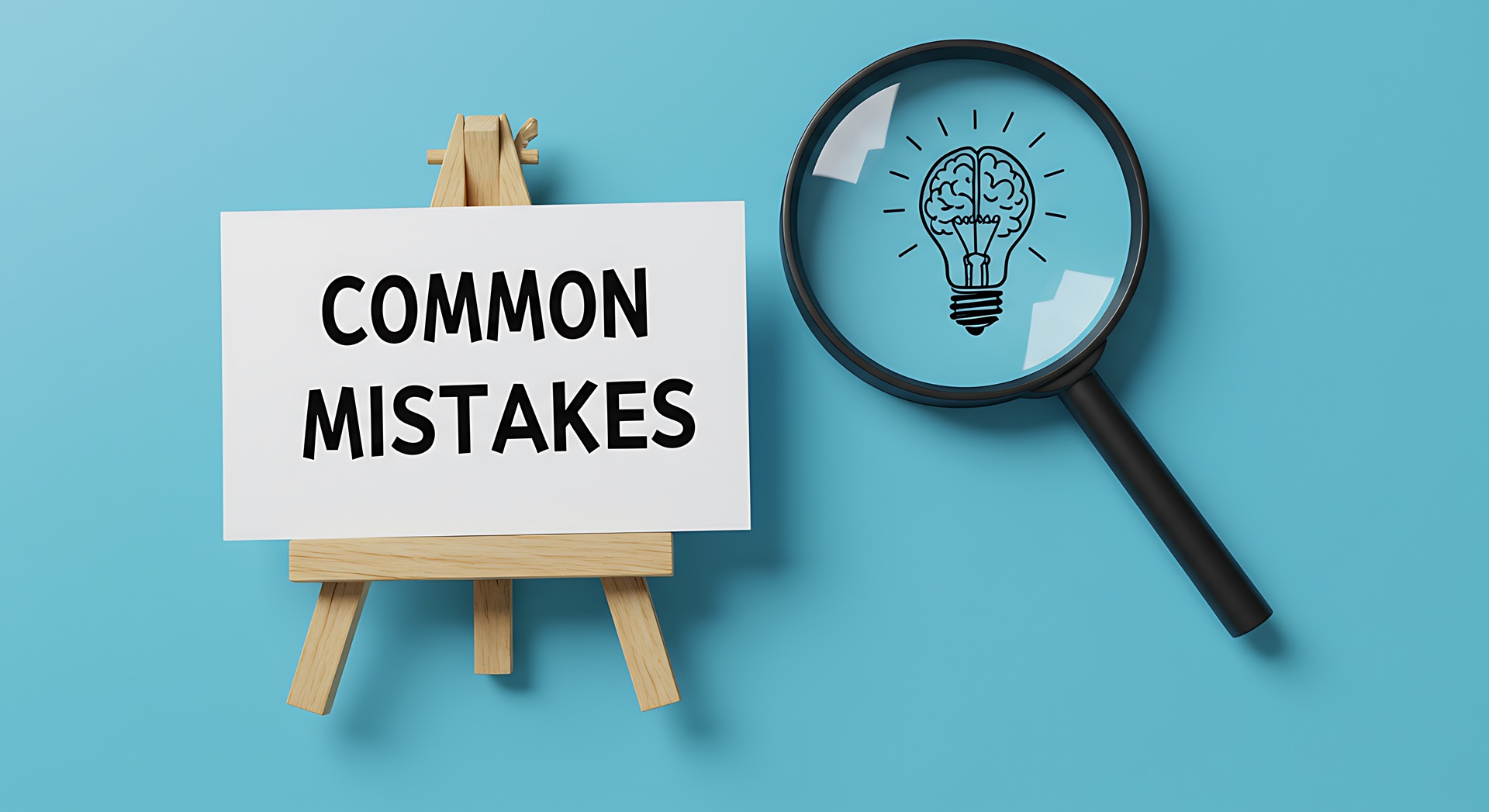 Schild mit Aufschrift Common Mistakes und Lupe | Psur