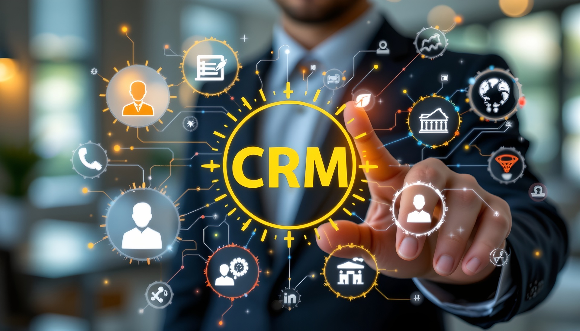 CRM-Symbol mit vernetzten Geschäftsicons | Eventmoderator